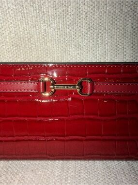 Michael Kors Red Croc-Embossed Wristlet with Gold Hardware